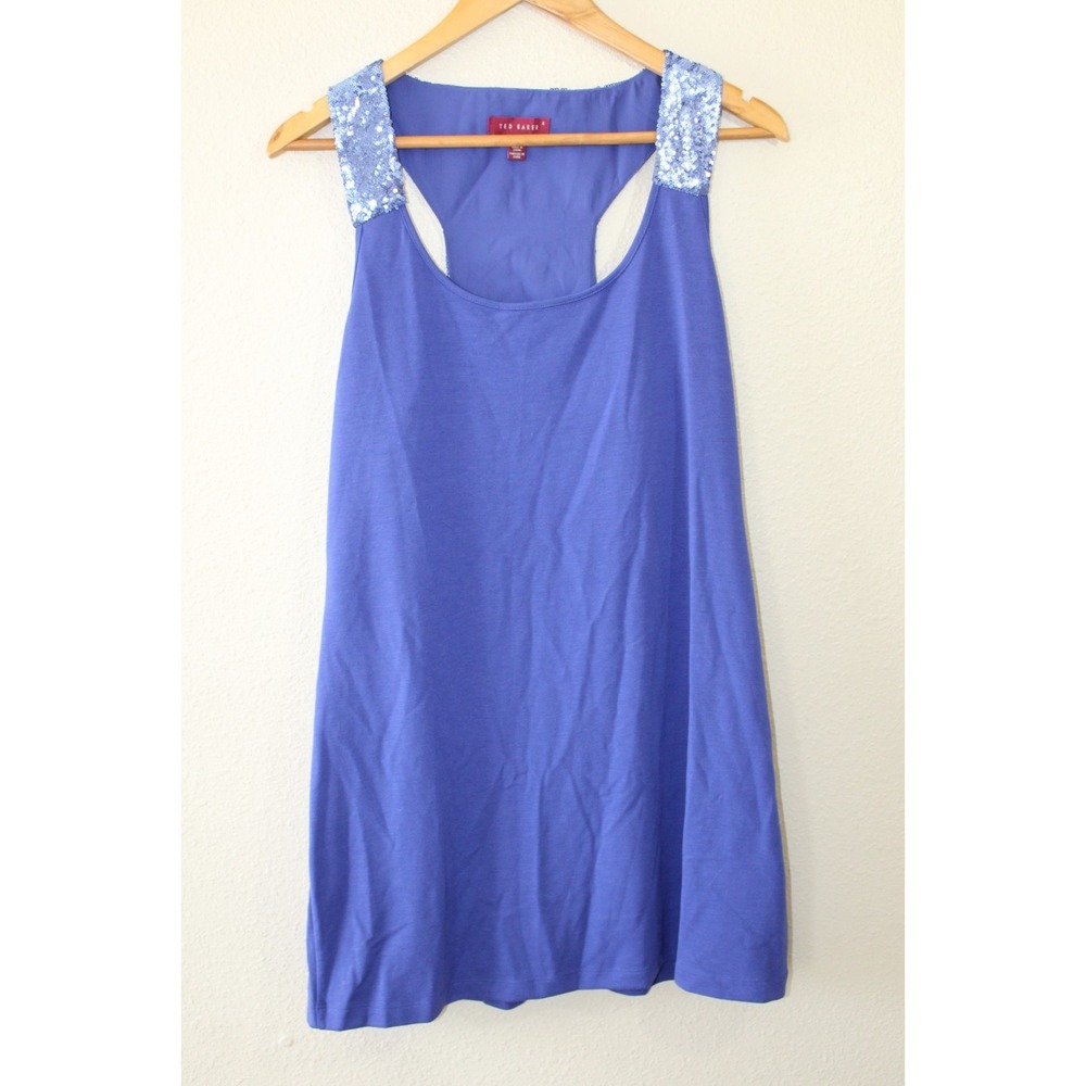 Ted Baker Womens Blue Sequins Racer Back Dress 4